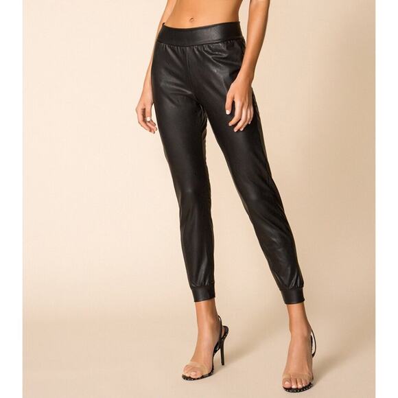 Commando Black Faux Leather Pull-on Jogger Pants - Picture 1 of 10